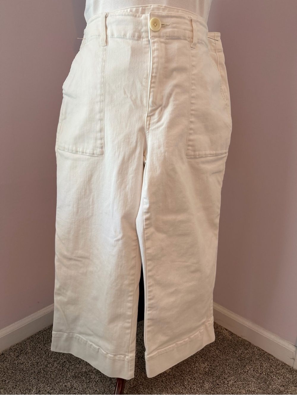 CAbi White Cropped High-Rise Wide Leg Pants